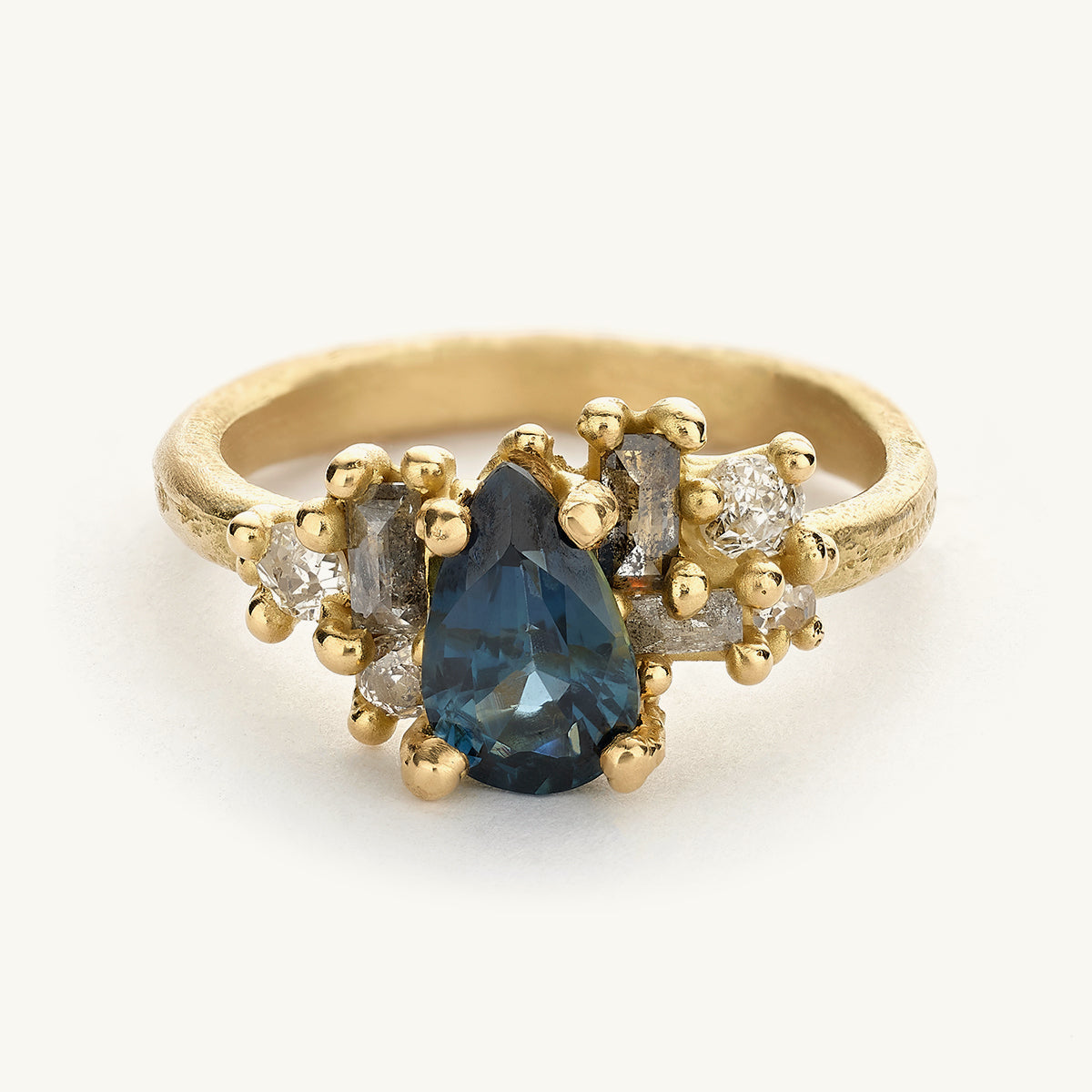 Ruth Tomlinson Teal Pear Sapphire Luminous Cluster Ring