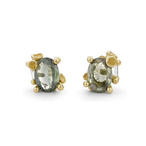 Green Sapphire Studs with Barnacles from Ruth Tomlinson, handcrafted in London
