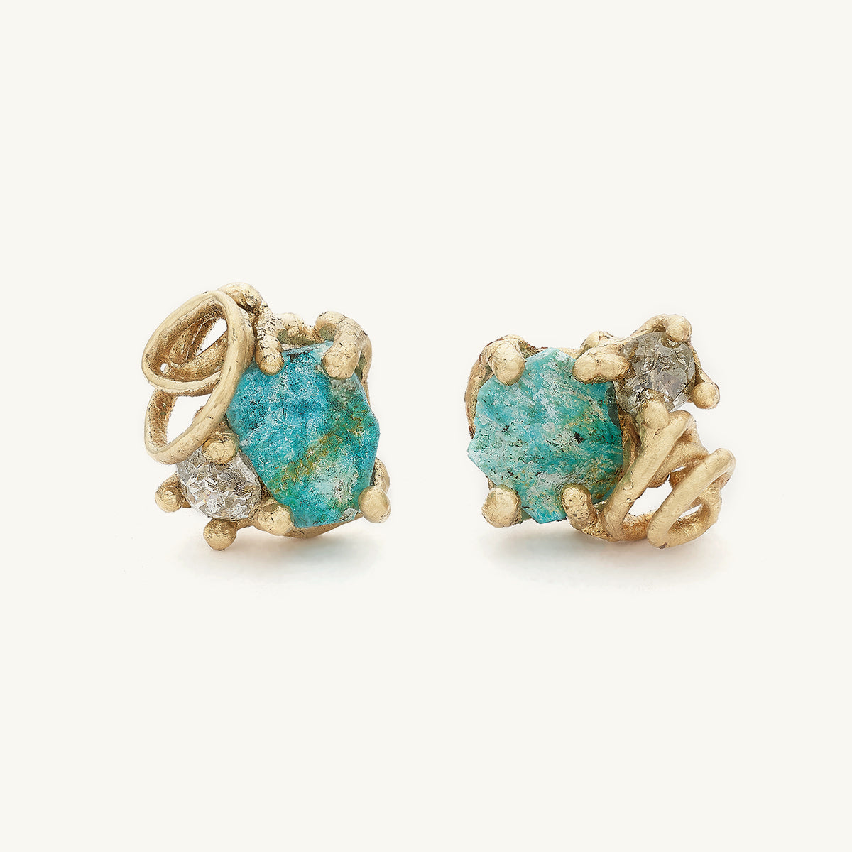 Raw Cornish Turquoise and Grey Diamond Encrusted Studs