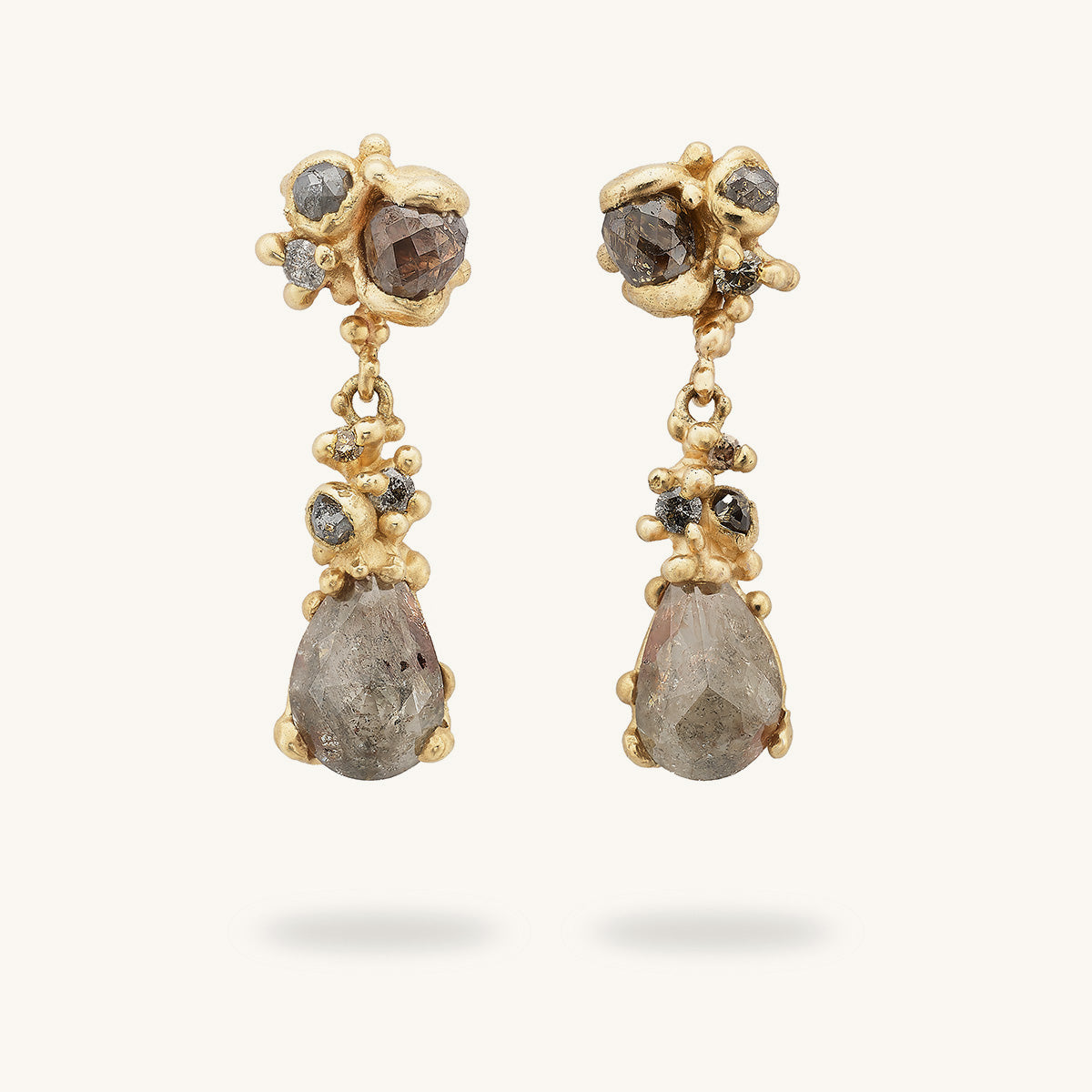Champagne Diamond Cluster Drop Earrings