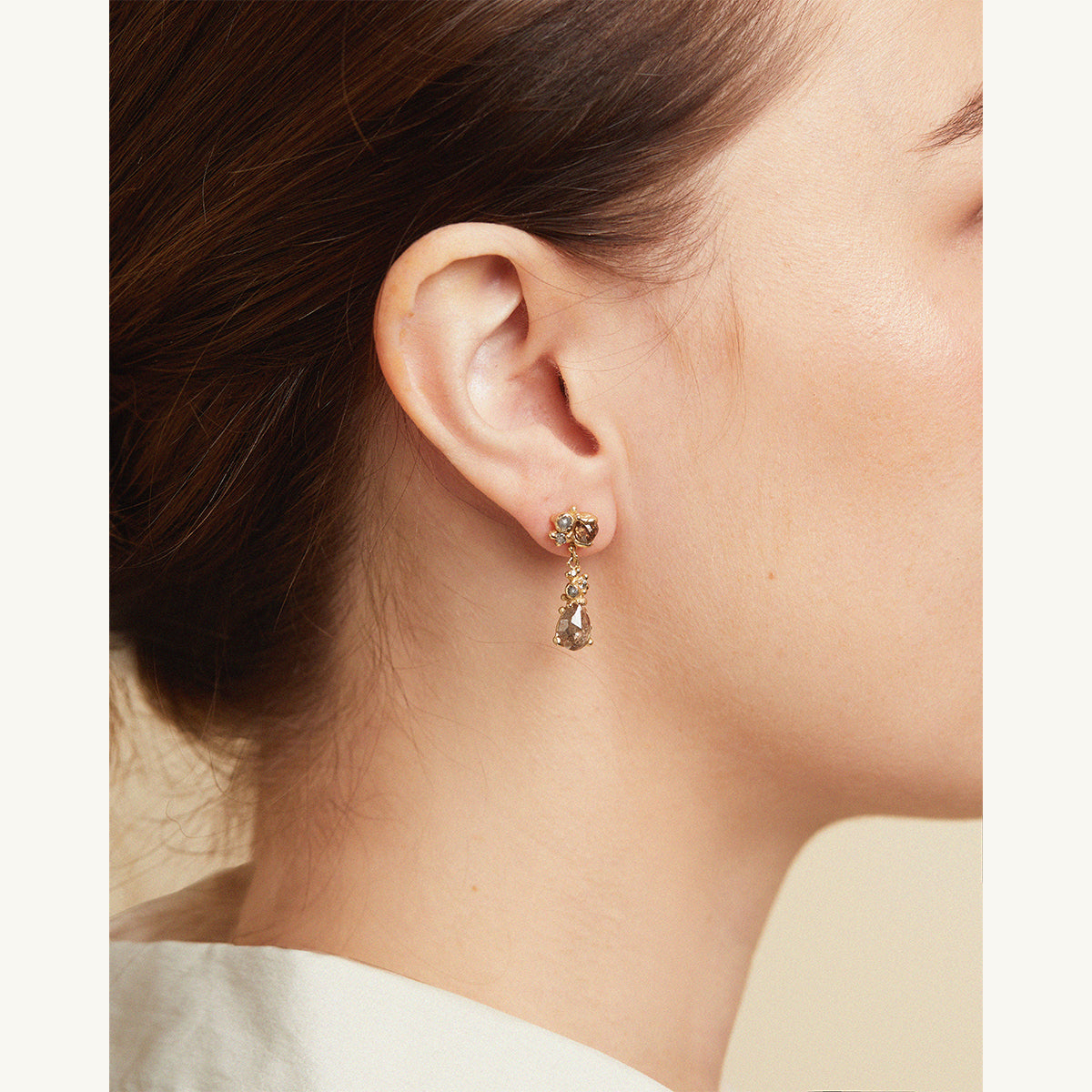 Champagne Diamond Cluster Drop Earrings