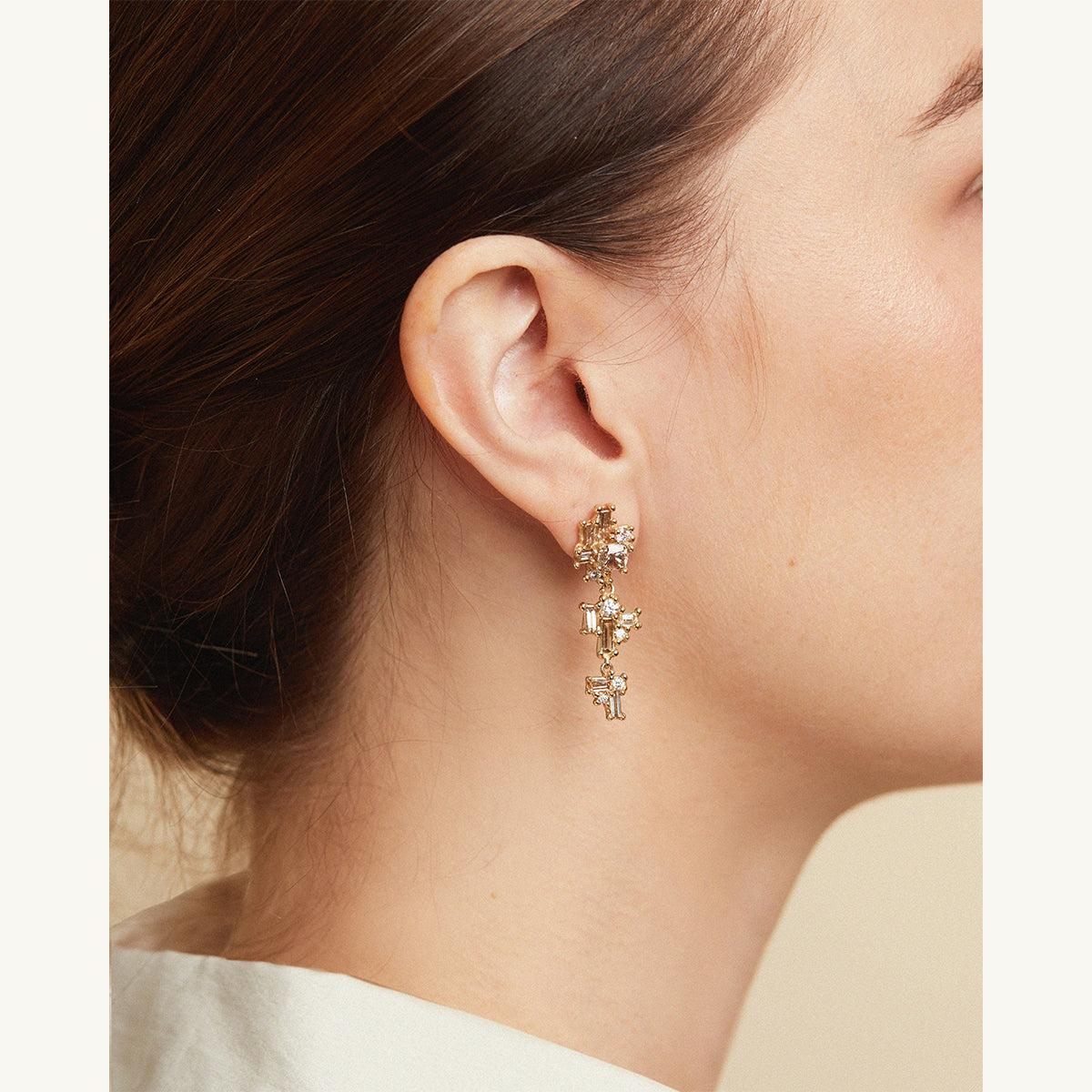 Champagne and White Diamond Luminous Drop Earrings