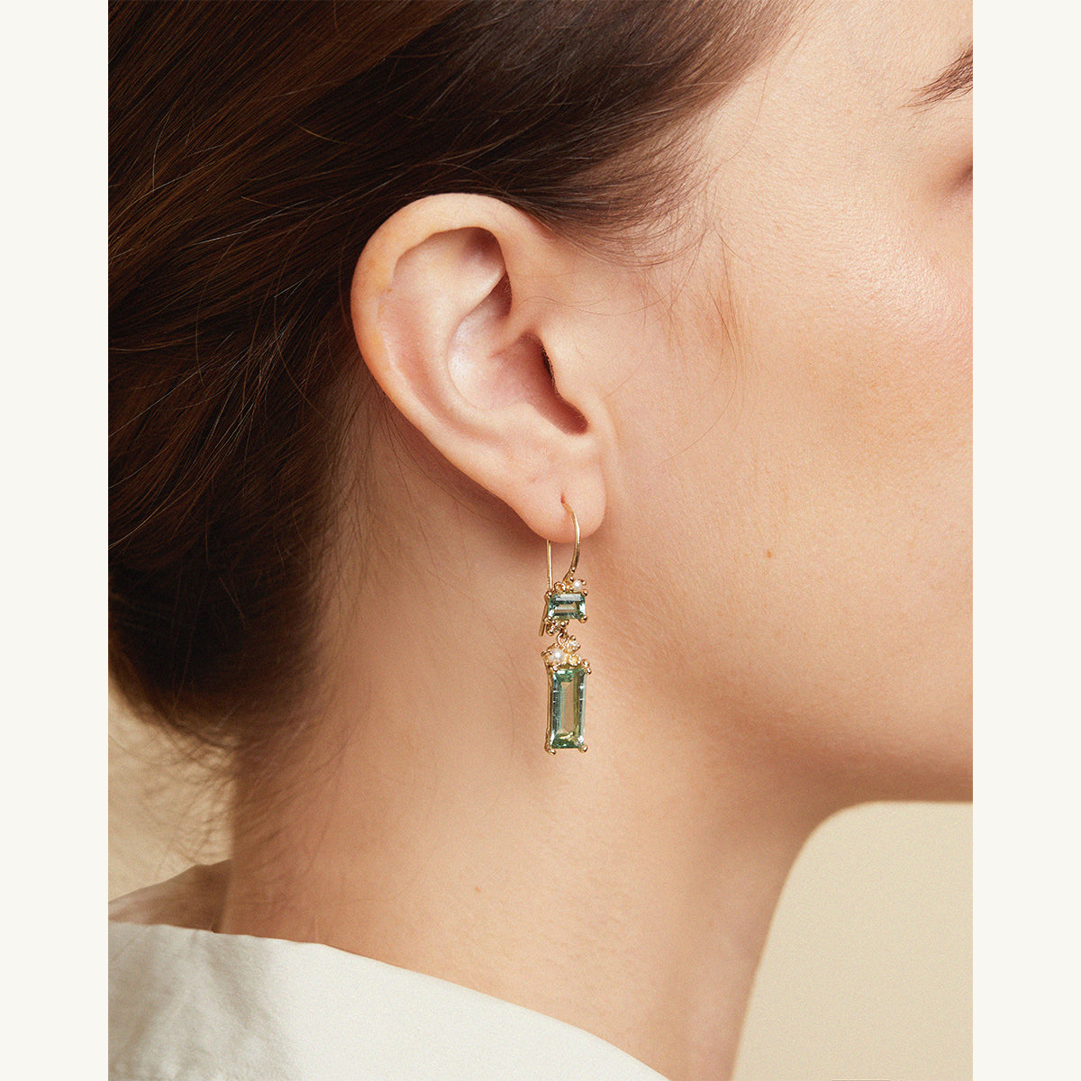 Tourmaline and White Diamond Earrings with Pearls and Barnacles