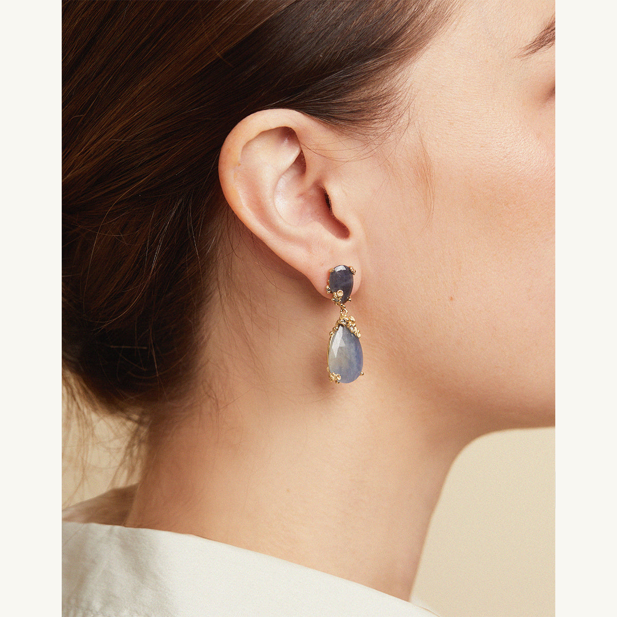 Blue sapphire and Diamond Encrusted Drop Earrings with Barnacles