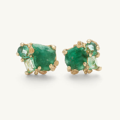 Mixed Cut Emerald Studs with Barnacles