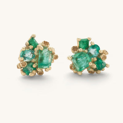 Encrusted Mixed Emerald Studs