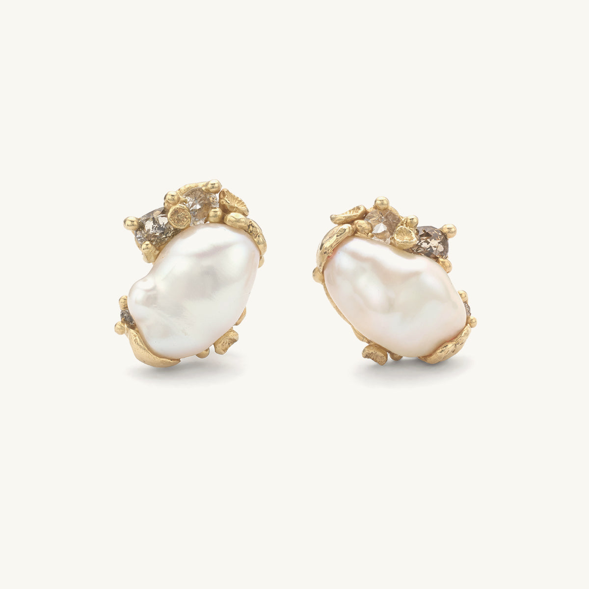 Baroque Pearl Studs Encrusted with Diamonds and White Sapphires
