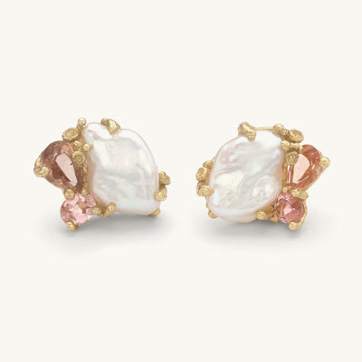 Encrusted Pearl and Pink Tourmaline Studs