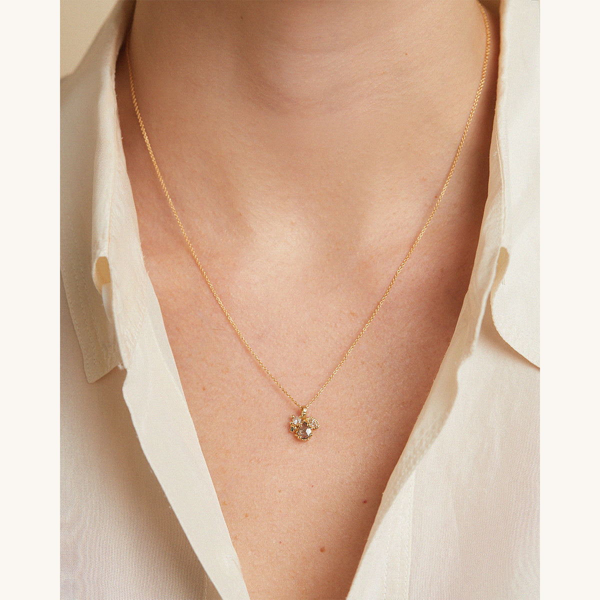 Mixed Cut Grey Diamond Cluster Pendant