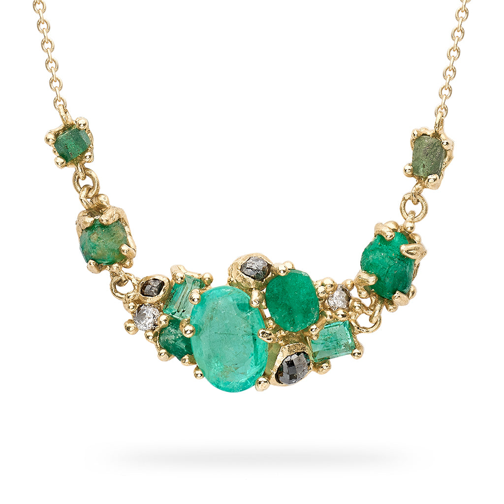 Emerald Encrusted Necklace with Grey Diamonds by Ruth Tomlinson, handcrafted in London
