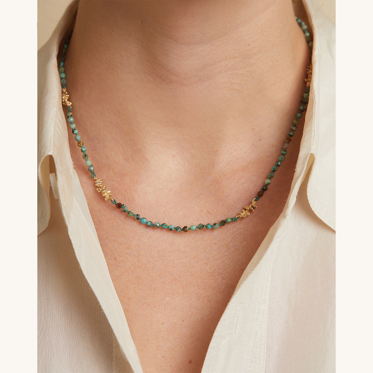 Turquoise Necklace with Grey Diamond Clusters