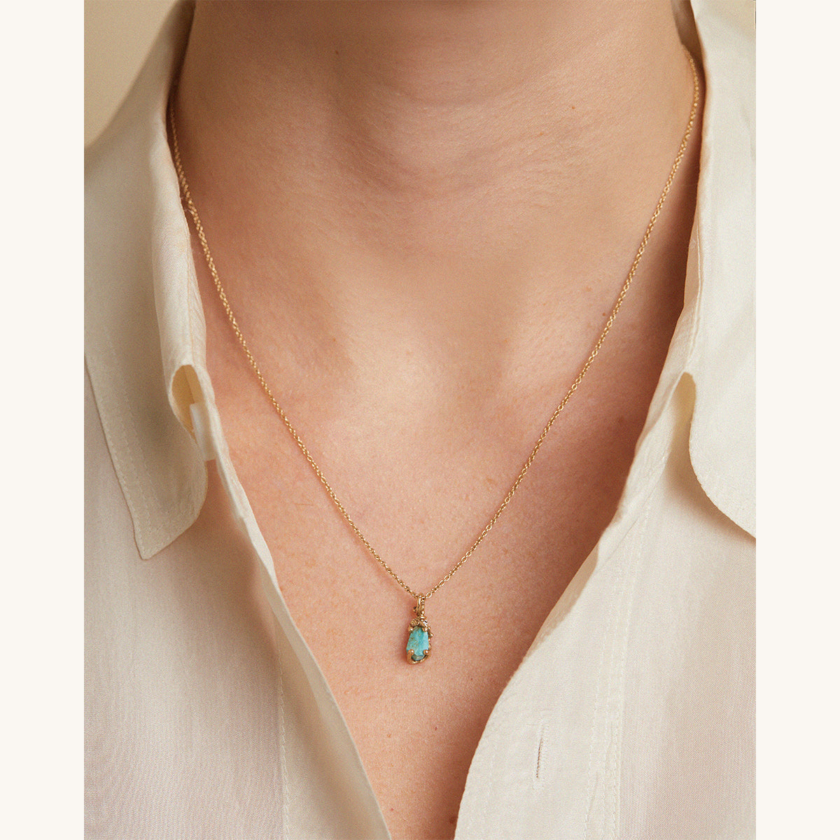 Raw Cornish Turquoise and Grey Diamond Encrusted Pendant