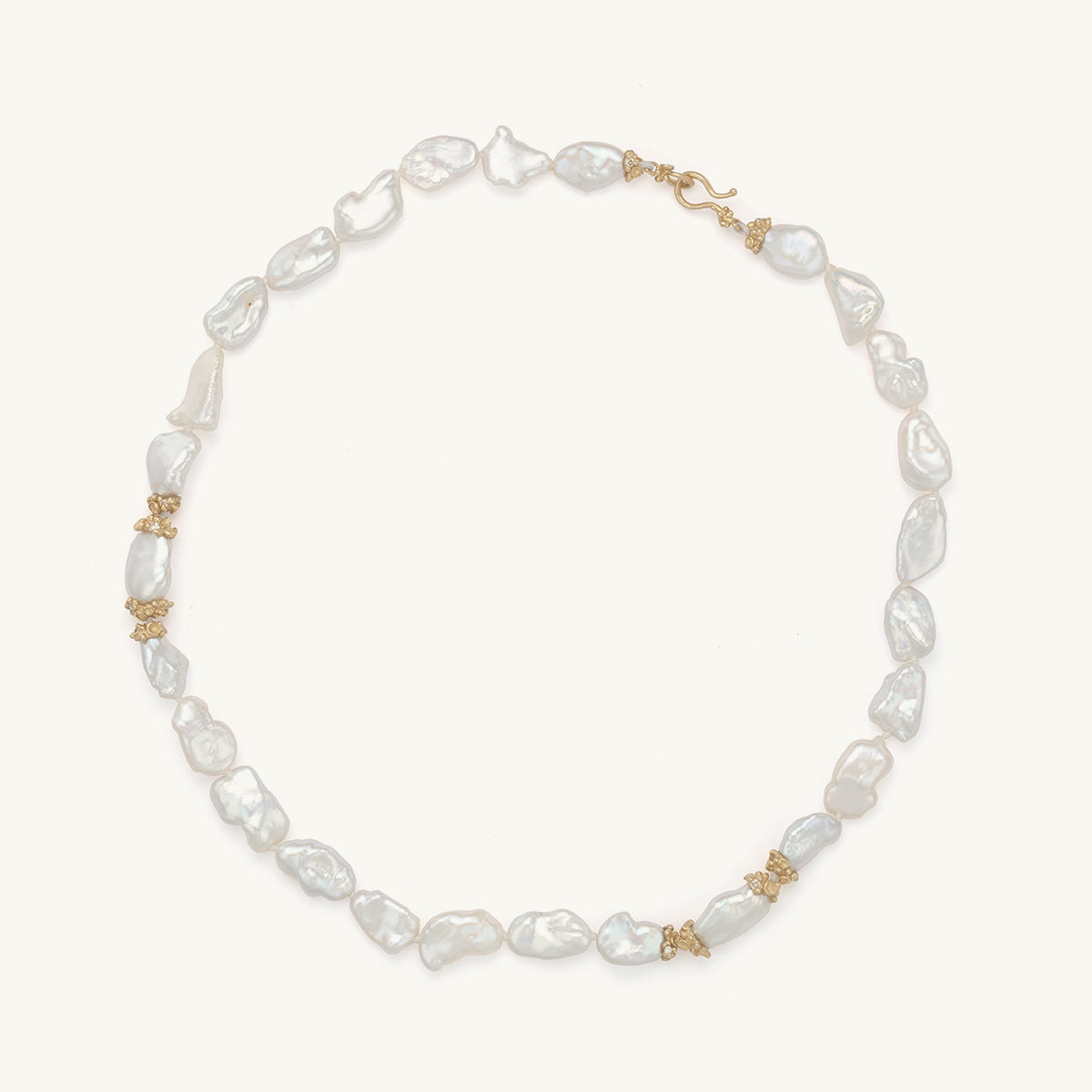 Baroque Pearl Strand Necklace with White Diamond and Barnacle Clusters