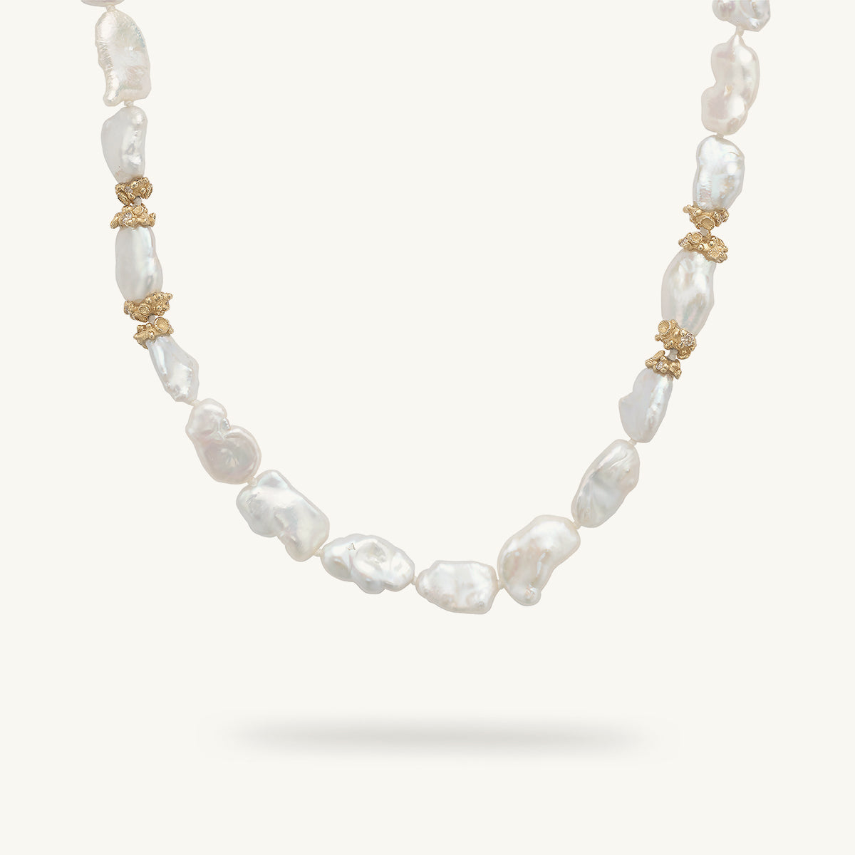 Baroque Pearl Strand Necklace with White Diamond and Barnacle Clusters