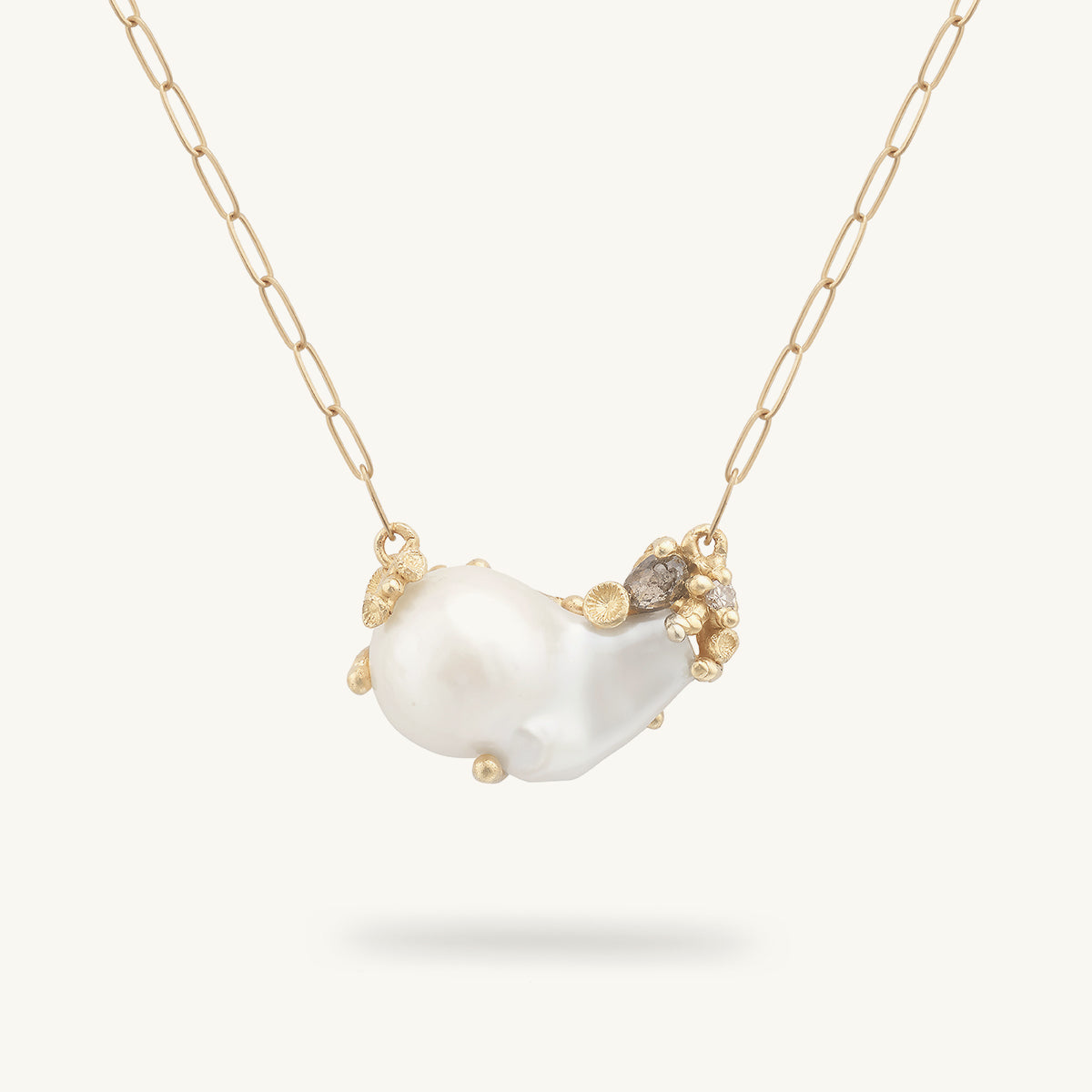 Baroque Pearl and Champagne Diamond Encrusted Necklace