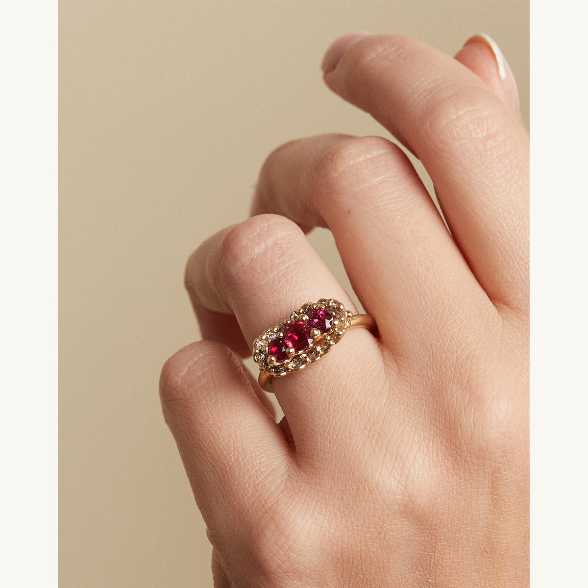 Gemfields Three Stone Ruby and Diamond Ring