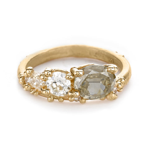 Champagne Dimond Asymmetric Ring With Granules from Ruth Tomlinson, handmade in London