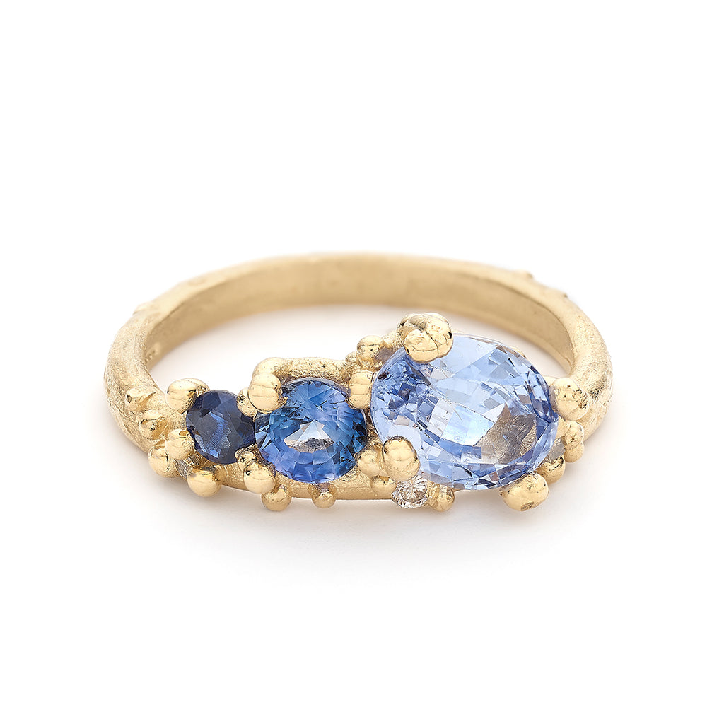 Asymmetric Blue Sapphire Alternative Engagement Ring from Ruth Tomlinson, handmade in London