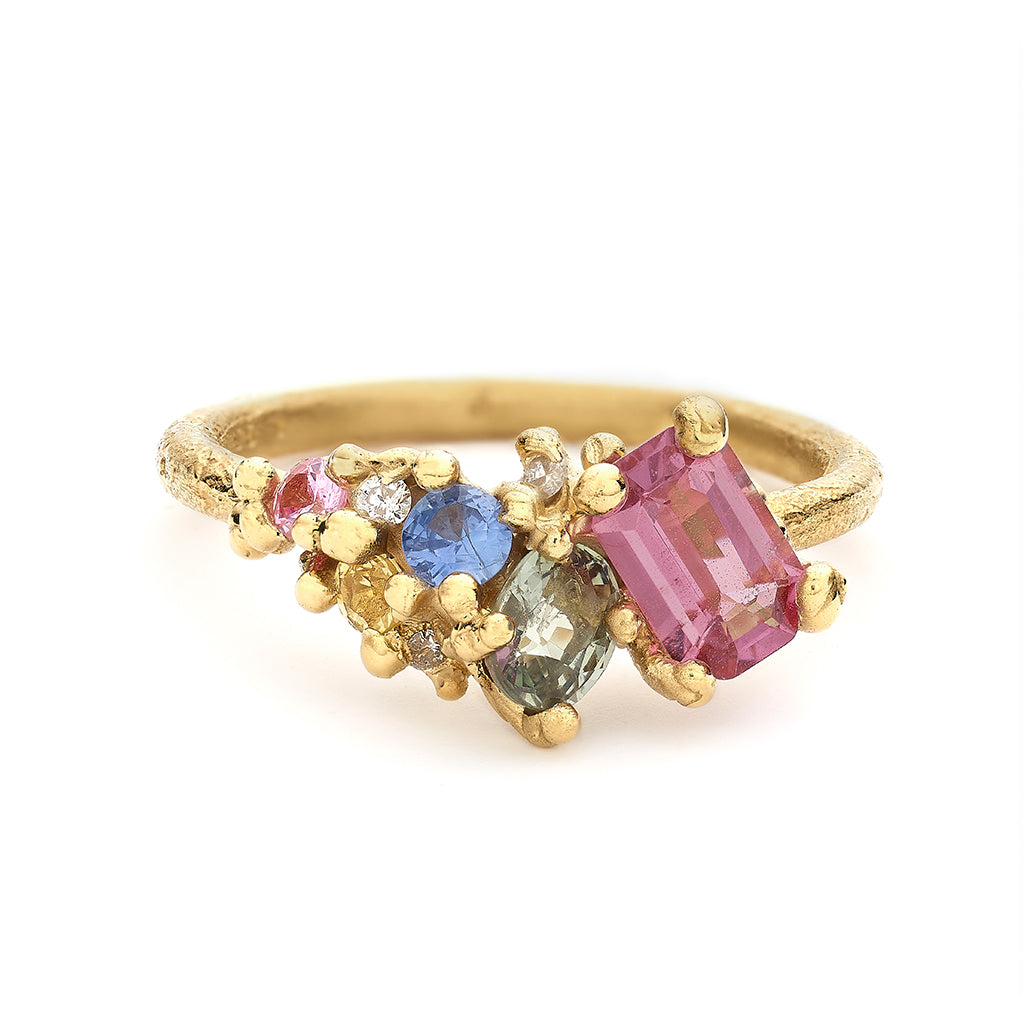 Pink Sapphire Tumbling Cluster Ring from Ruth Tomlinson, handmade in London