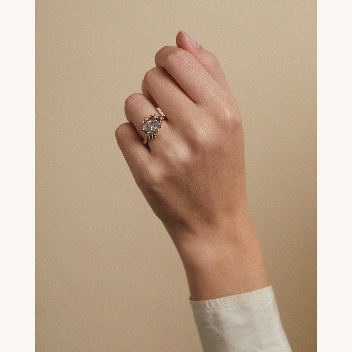 Luminous Pale Grey Diamond Cluster Ring