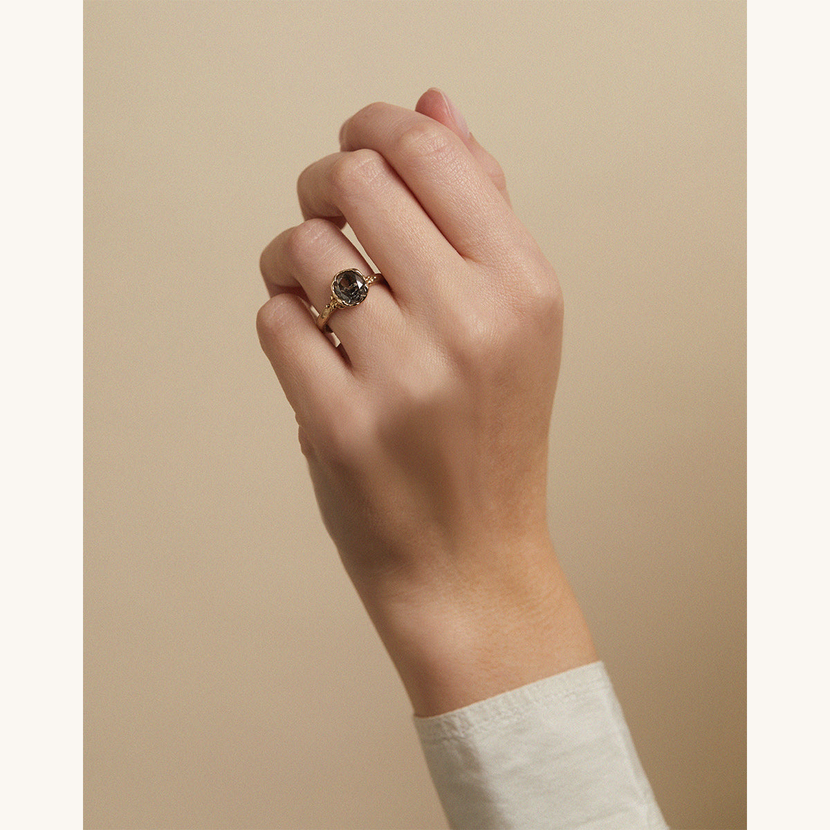 Grey Diamond Solitaire Ring with Granule Details