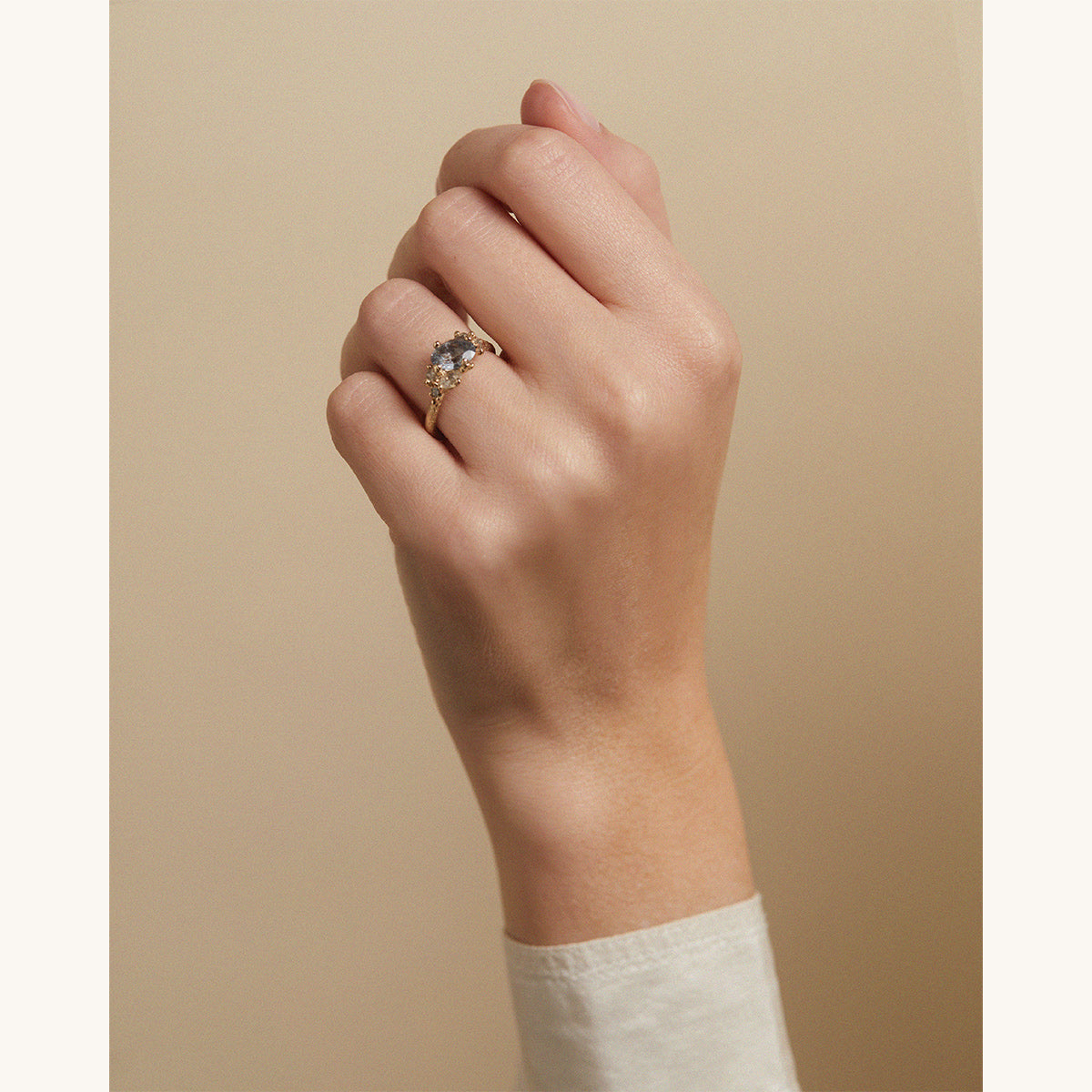 Asymmetric Sapphire and Diamond Cluster Ring