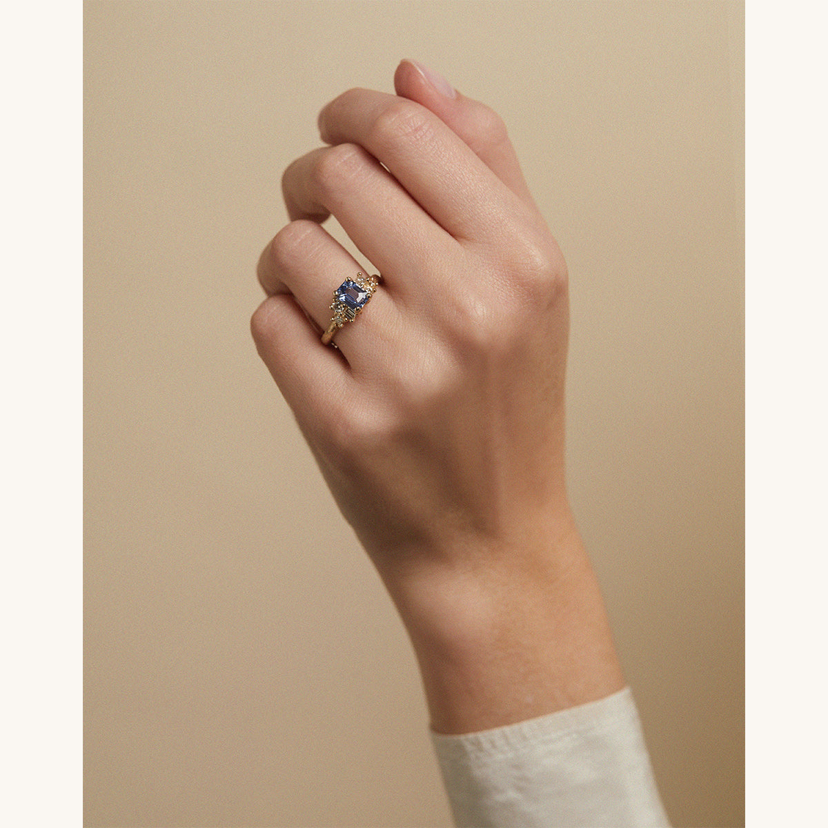 Blue Sapphire and Diamond Sweeping Cluster Ring