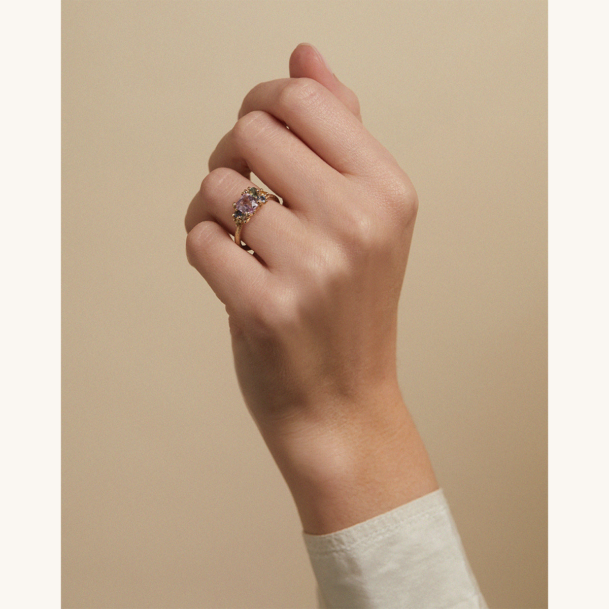 Emerald Cut Pastel Pink Sapphire Cluster Ring