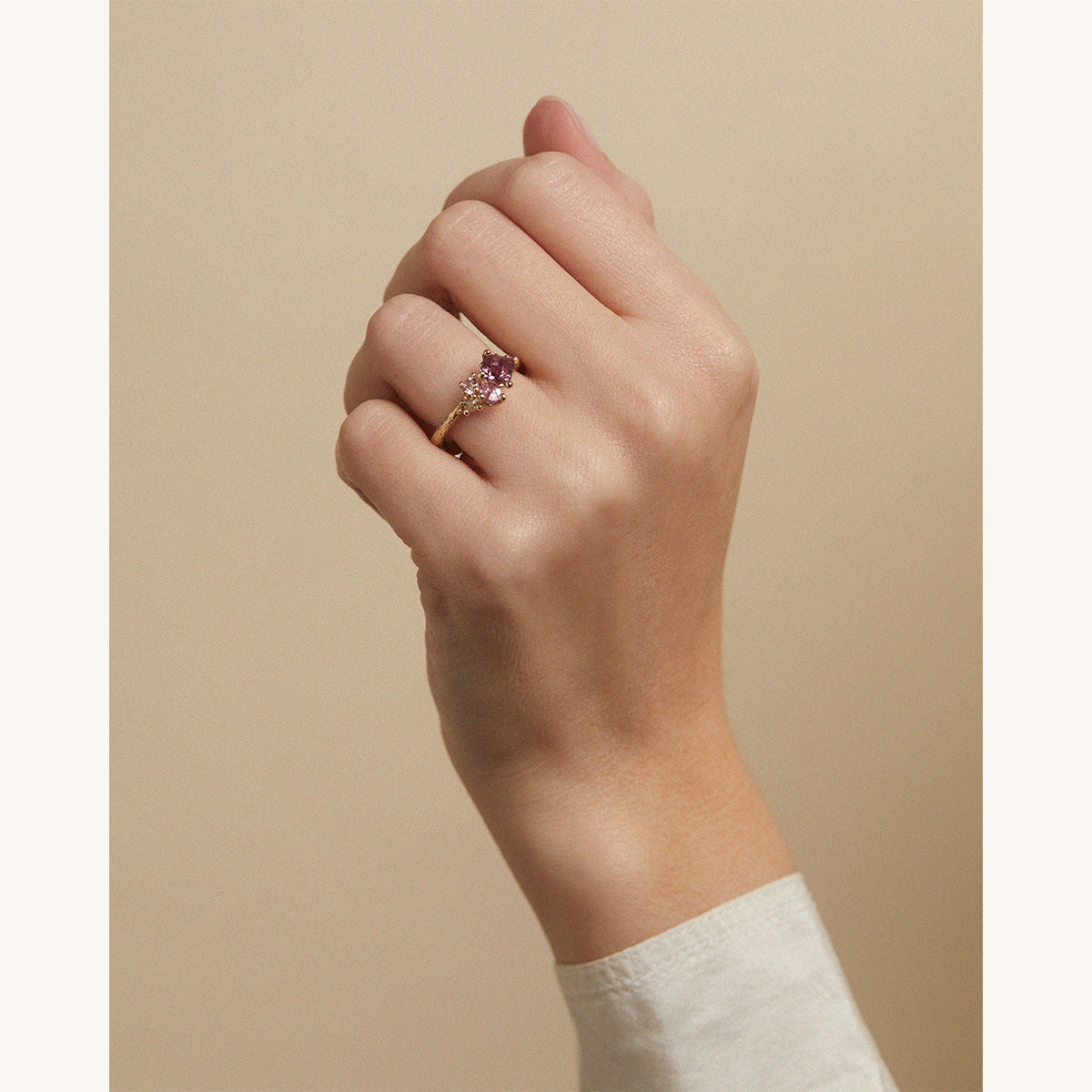 Pink Sapphire and Champagne Diamond Cluster Ring