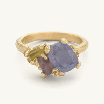 Pastel Sapphire Asymmetric Cluster Ring with Barnacles