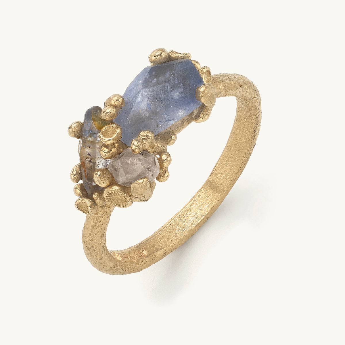 Encrusted Raw Sapphire Tumbling Cluster Ring