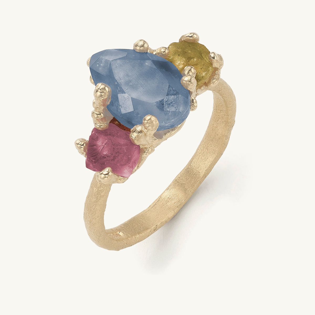 Pear Cut Blue Sapphire Ring with Raw Sapphires