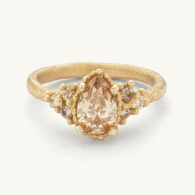 Encrusted Pear Cut Champagne Diamond Ring