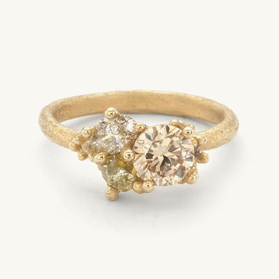 Asymmetric Champagne and Yellow Diamond Cluster Ring