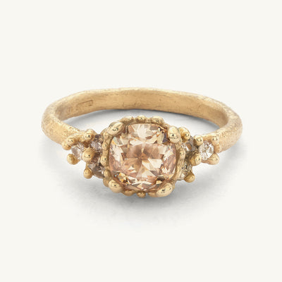 Encrusted Cushion Cut Champagne Diamond Ring