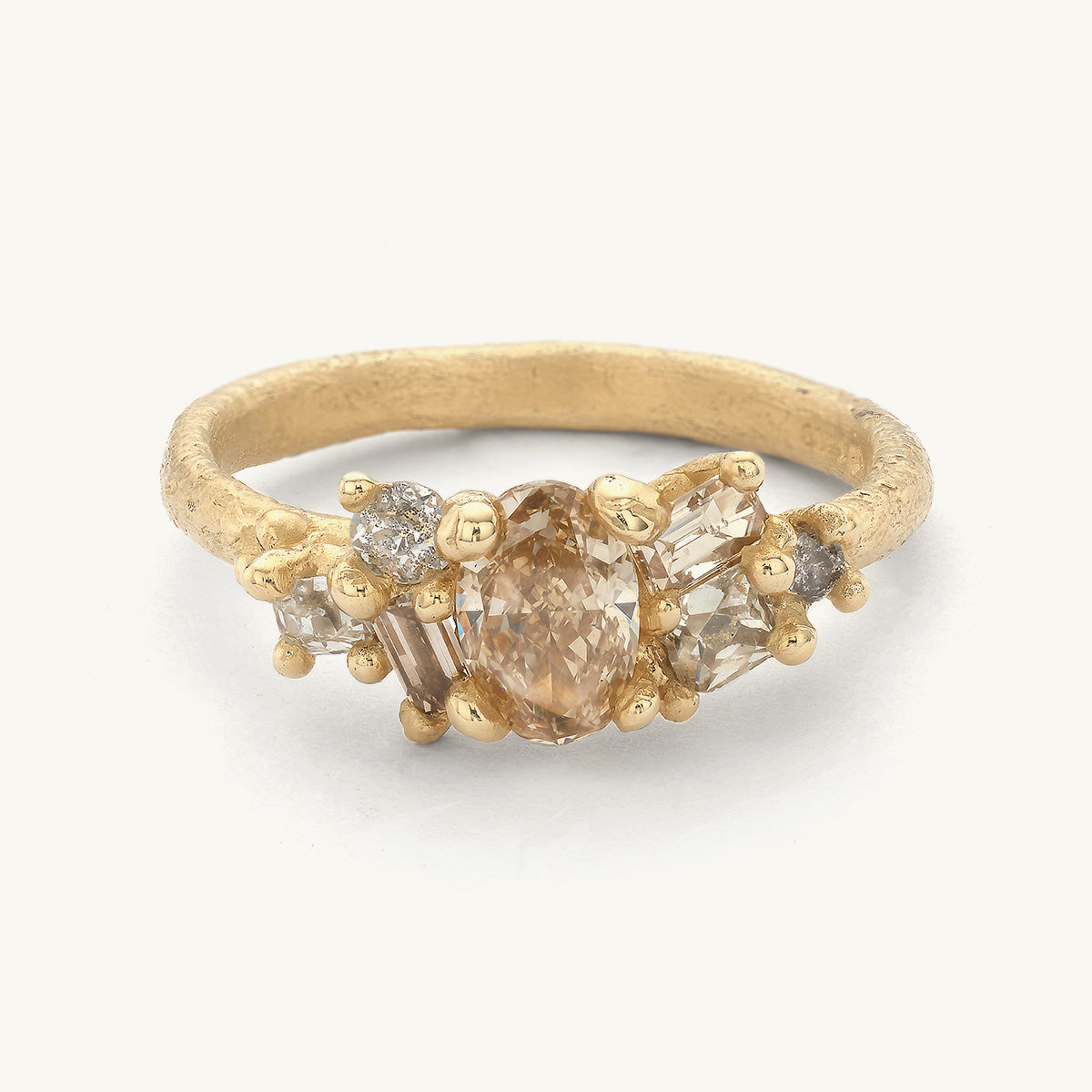 Champagne and Grey Diamond Mixed Cut Cluster Ring