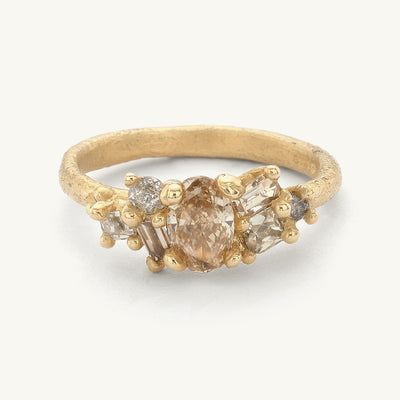 Champagne and Grey Diamond Mixed Cut Cluster Ring