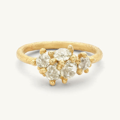Antique Yellow Diamond Asymmetric Cluster Ring