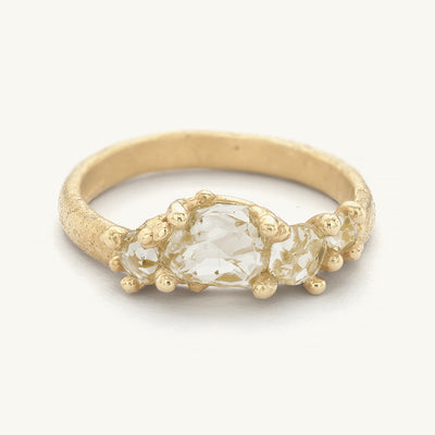 Asymmetric Hand Cut White and Yellow Diamond Ring
