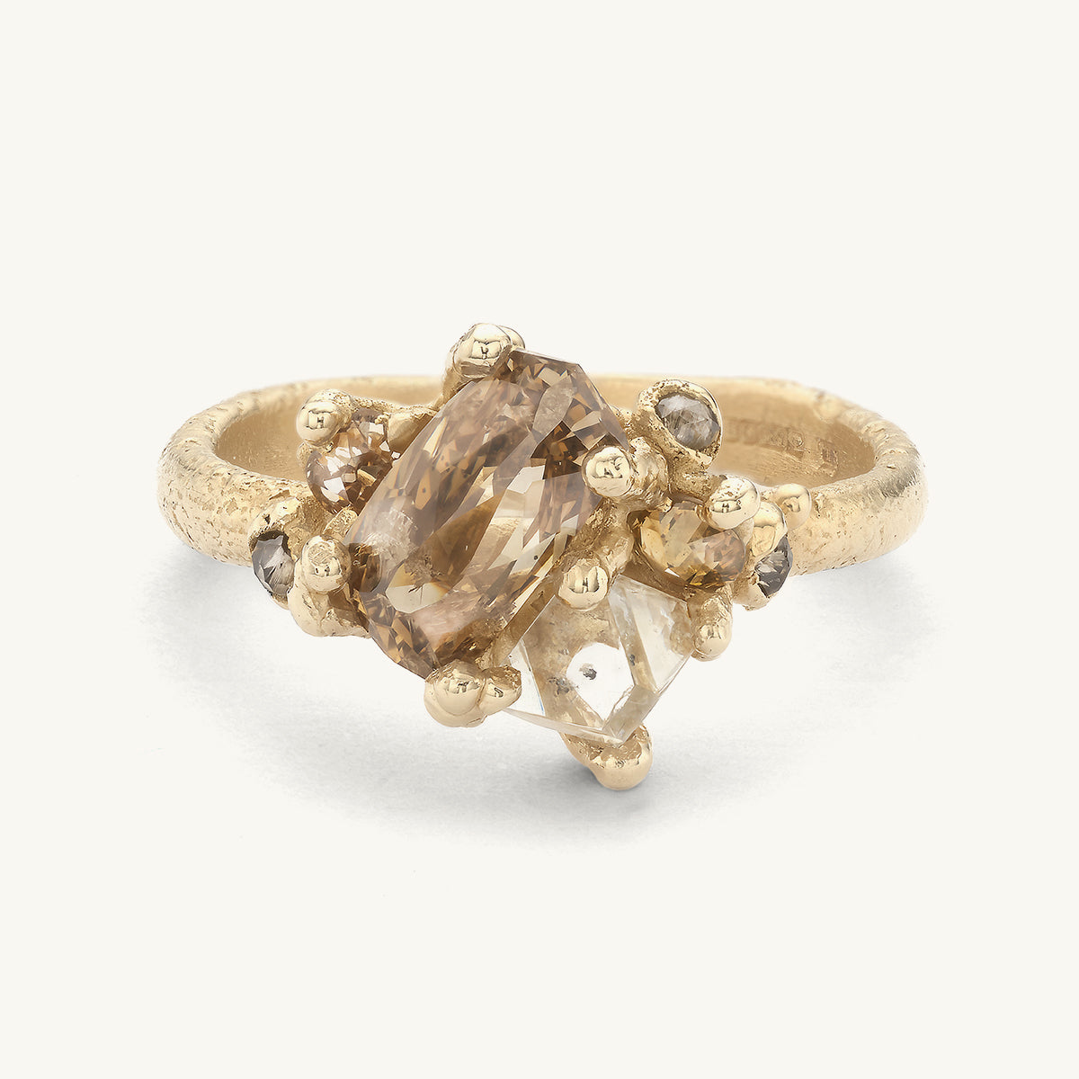 Elongated Champagne Diamond Encrusted Ring