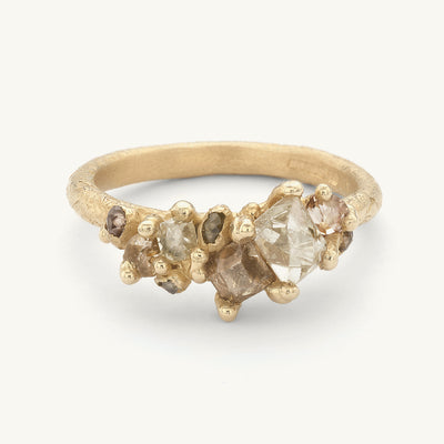 Hand Cut Champagne Diamond Tapering Cluster Ring