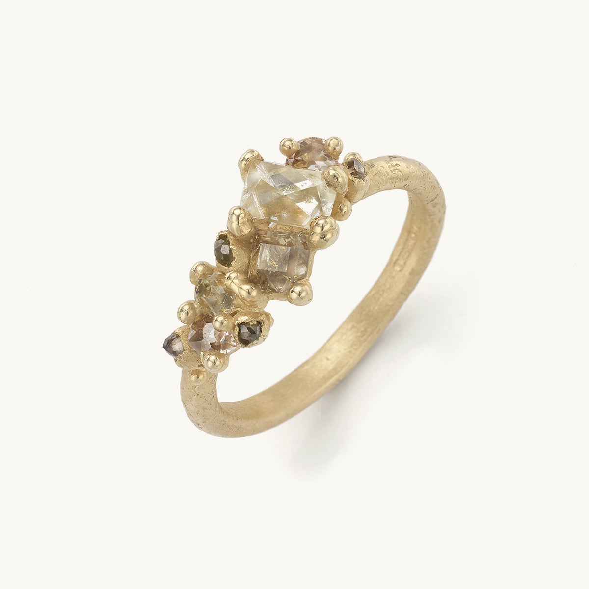 Hand Cut Champagne Diamond Tapering Cluster Ring