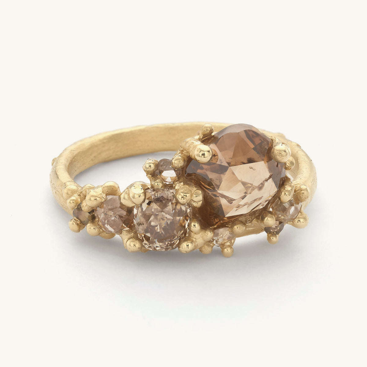 Asymmetric Rose Cut Champagne Diamond Ring with Granules