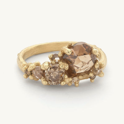 Asymmetric Rose Cut Champagne Diamond Ring with Granules