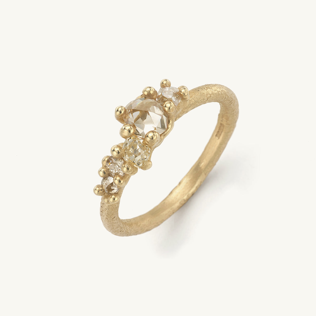 Rose Cut Diamond Asymmetric Ring with Granules