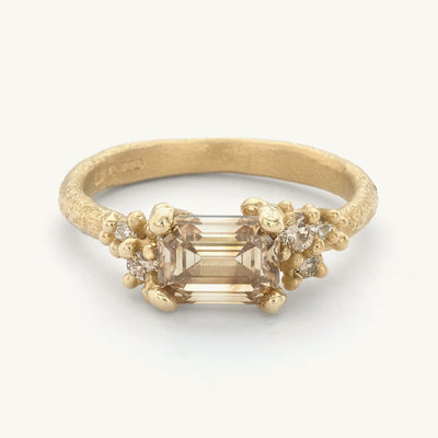 Encrusted Emerald Cut Champagne Diamond Ring