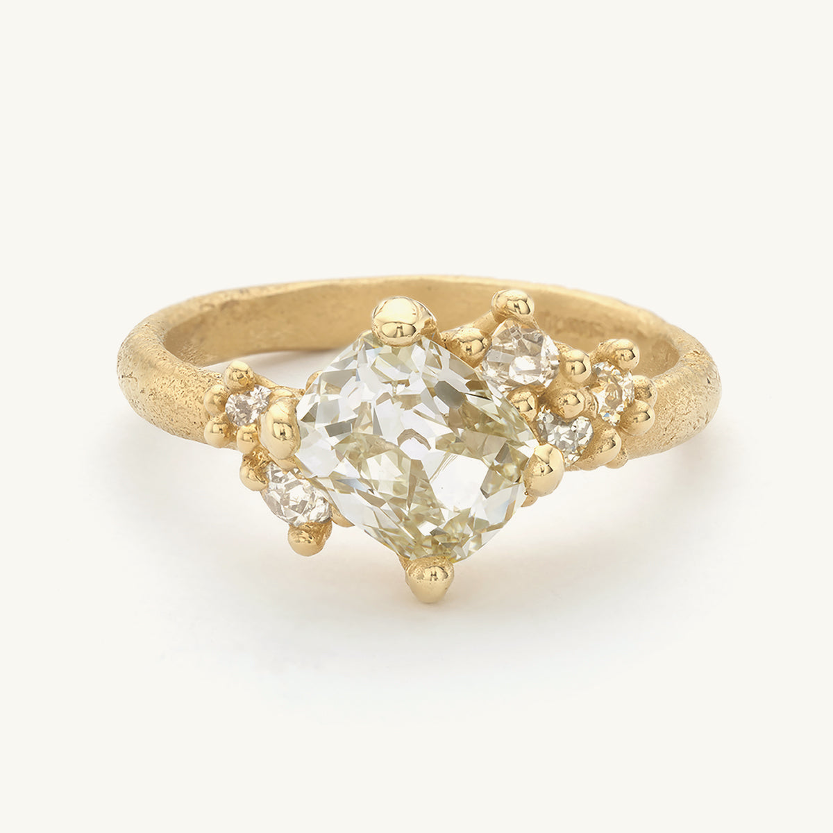 Cushion Cut Antique Yellow Diamond Cluster Ring