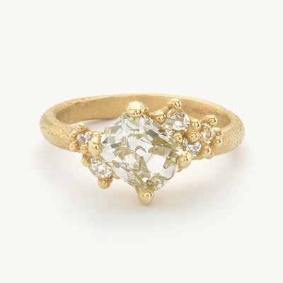 Cushion Cut Antique Yellow Diamond Cluster Ring