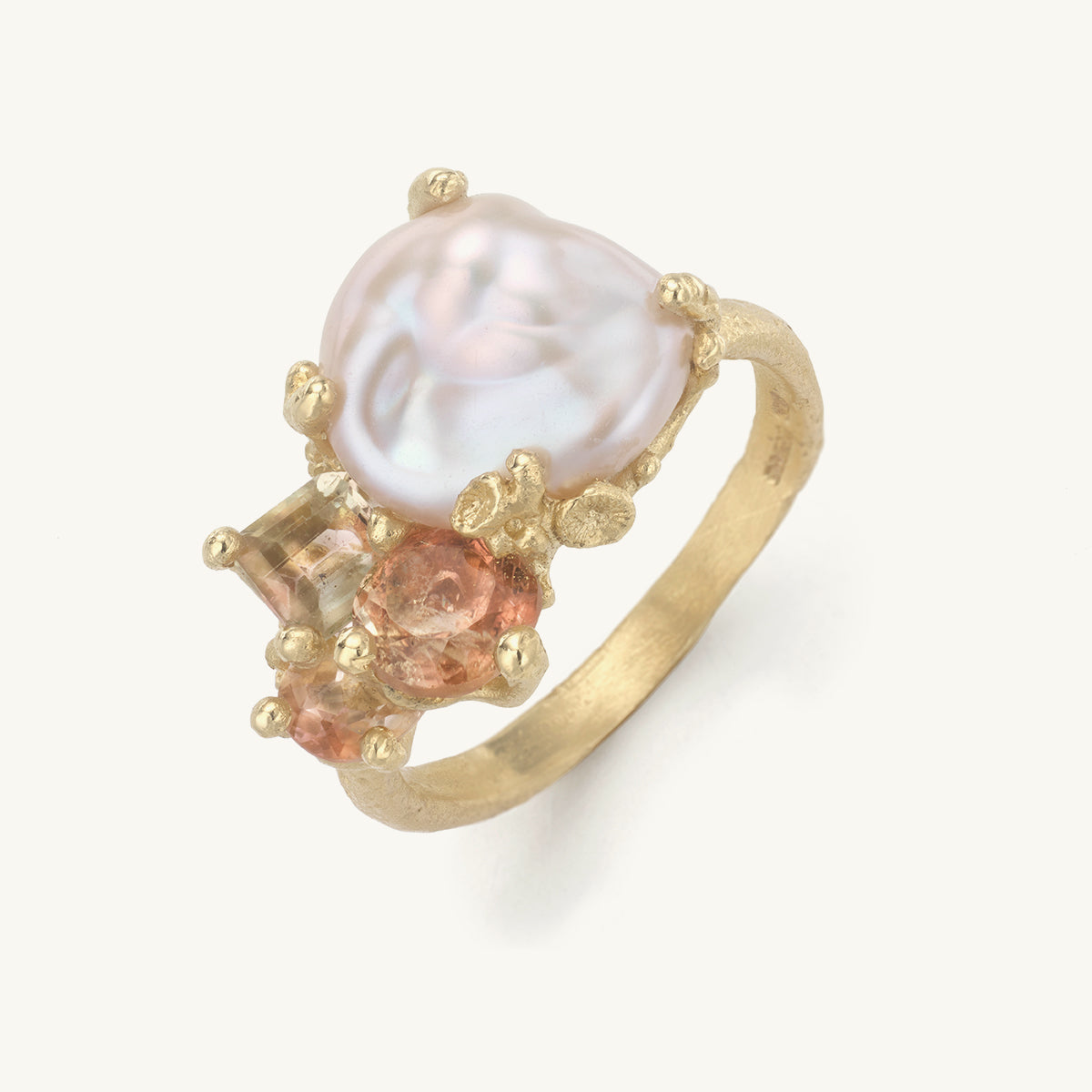 Baroque Pearl and Pink Tourmaline Cluster Ring