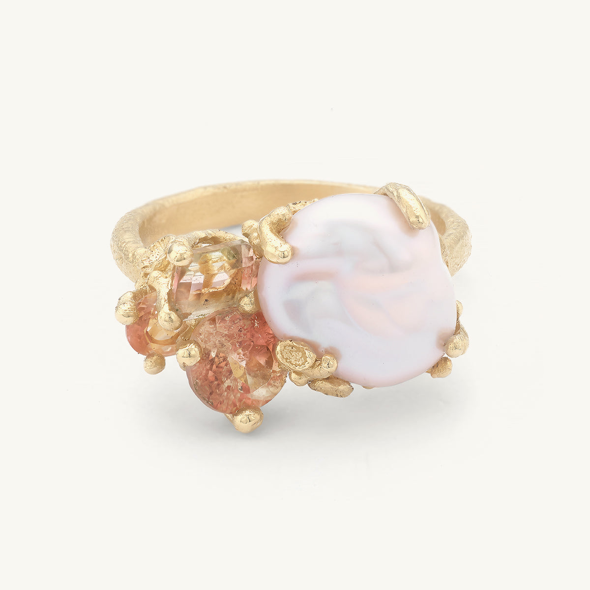 Baroque Pearl and Pink Tourmaline Cluster Ring